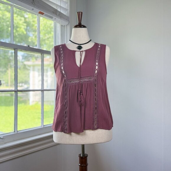 Charlotte Russe Pink Milkmaid Blouse Medium Flowy Boho Peasant Keyhole - Picture 1 of 9
